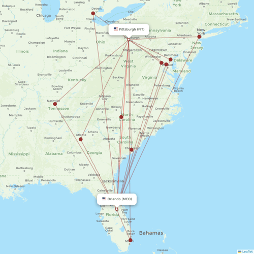 Spirit Airlines flights between Pittsburgh and Orlando