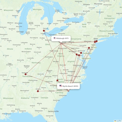 Allegiant Air flights between Pittsburgh and Myrtle Beach