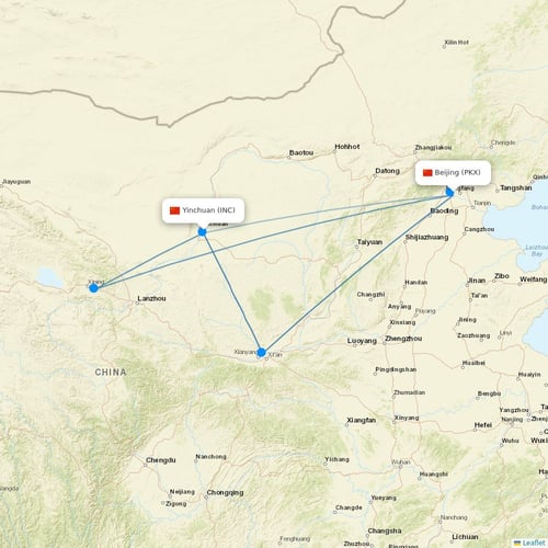 Hebei Airlines flights between Beijing and Yinchuan