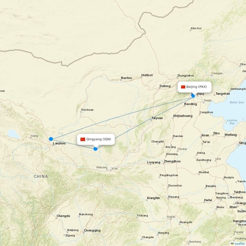 Hebei Airlines flights between Beijing and Qingyang