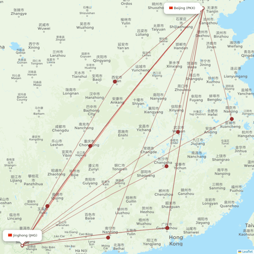 Beijing Capital Airlines flights between Beijing and Jinghong