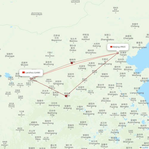 Hebei Airlines flights between Beijing and Lanzhou