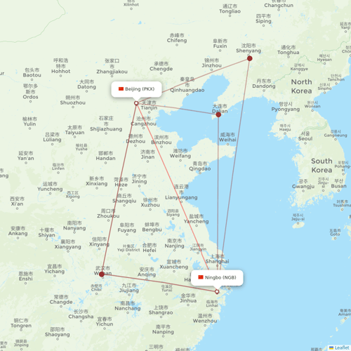 9 Air Co flights between Beijing and Ningbo