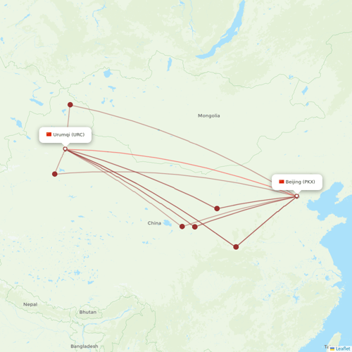 Beijing Capital Airlines flights between Beijing and Urumqi