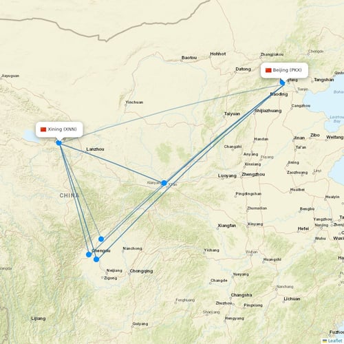 Beijing Capital Airlines flights between Beijing and Xining
