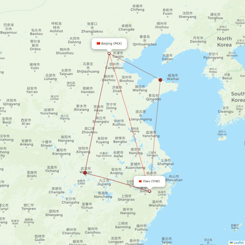 China United Airlines flights between Beijing and Yiwu