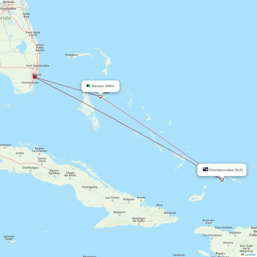 Bahamasair flights between Providenciales and Nassau