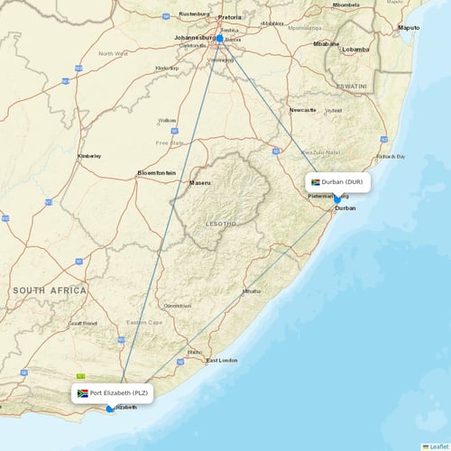 Safair flights between Port Elizabeth and Durban
