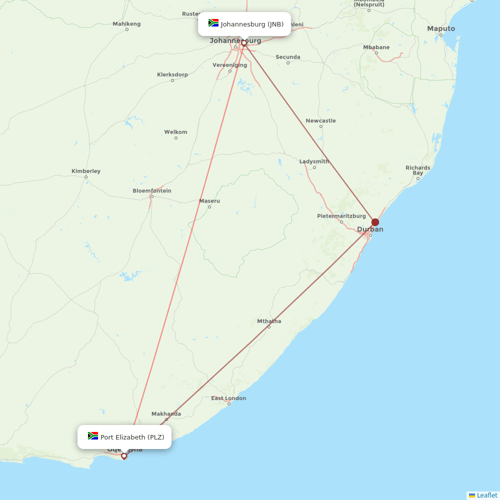 South African Airways flights between Port Elizabeth and Johannesburg