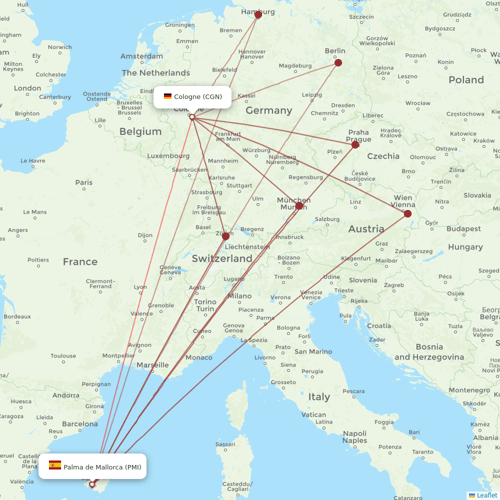 Ryanair flights between Palma de Mallorca and Cologne
