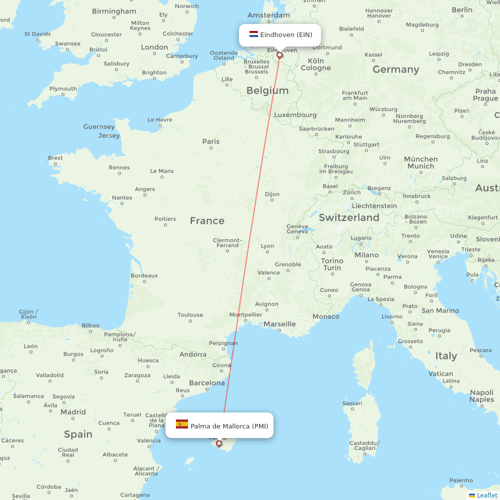 Transavia flights between Palma de Mallorca and Eindhoven