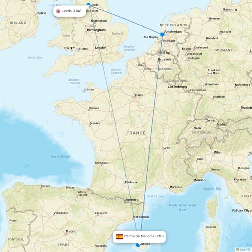 Jet2 flights between Palma de Mallorca and Leeds