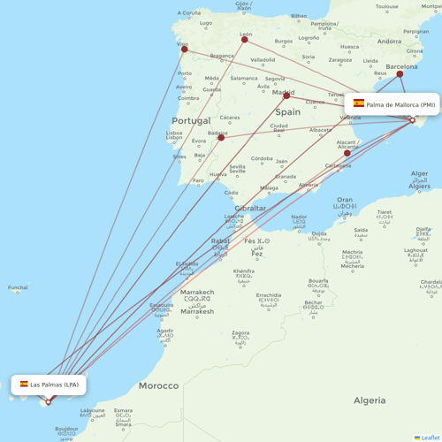 Binter Canarias flights between Palma de Mallorca and Las Palmas
