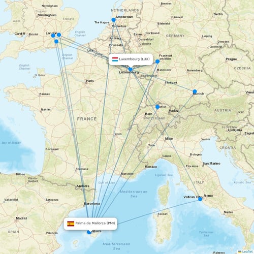 Luxair flights between Palma de Mallorca and Luxembourg