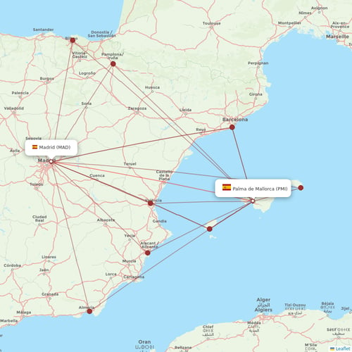 Air Europa flights between Palma de Mallorca and Madrid