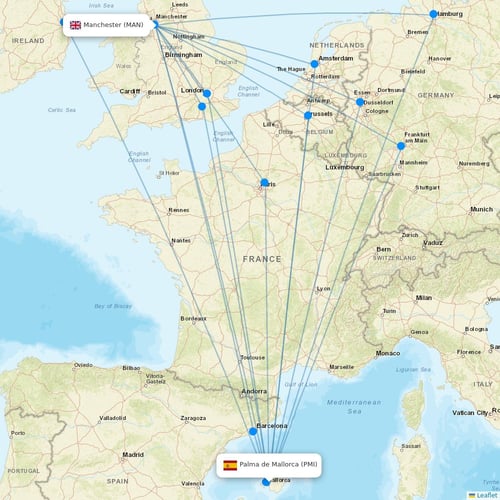 Jet2 flights between Palma de Mallorca and Manchester
