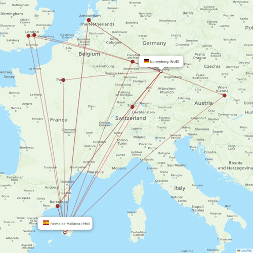 Condor flights between Palma de Mallorca and Nuremberg