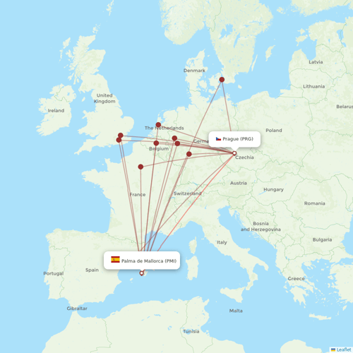 SmartWings flights between Palma de Mallorca and Prague