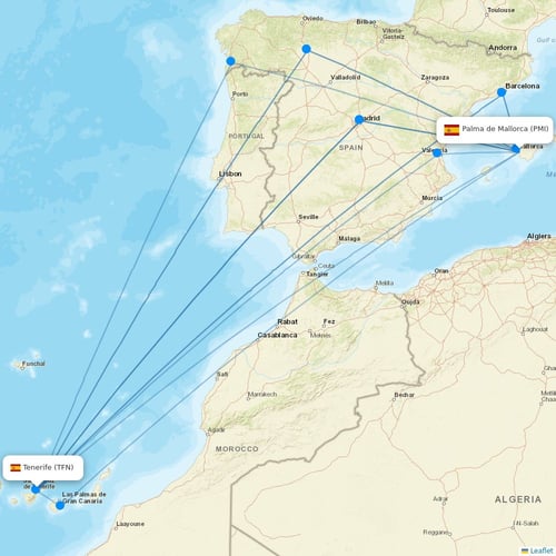 Binter Canarias flights between Palma de Mallorca and Tenerife