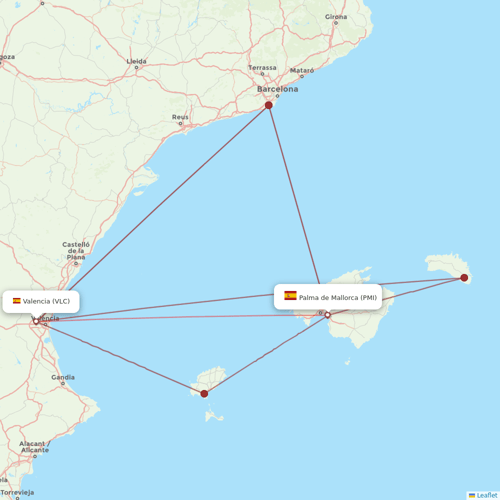 Air Europa flights between Palma de Mallorca and Valencia