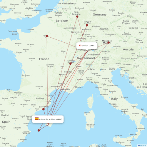 Edelweiss Air flights between Palma de Mallorca and Zurich