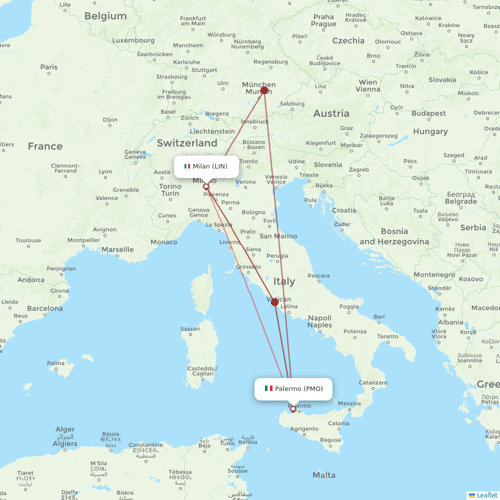 ITA Airways flights between Palermo and Milan