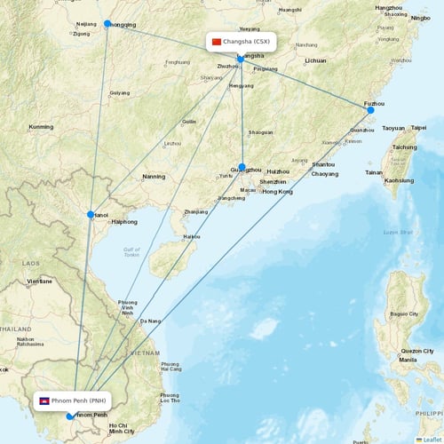 Sky Angkor flights between Phnom Penh and Changsha