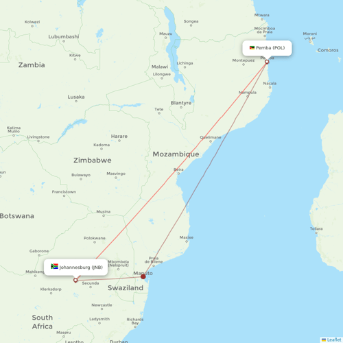 LAM flights between Pemba and Johannesburg