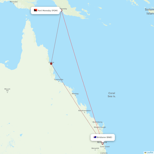 Air Niugini flights between Port Moresby and Brisbane