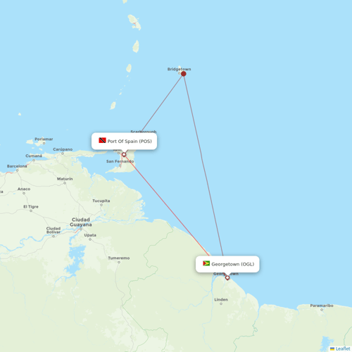 Caribbean Airlines flights between Port Of Spain and Georgetown