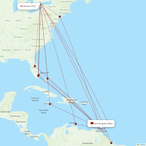 Caribbean Airlines flights between Port Of Spain and Toronto