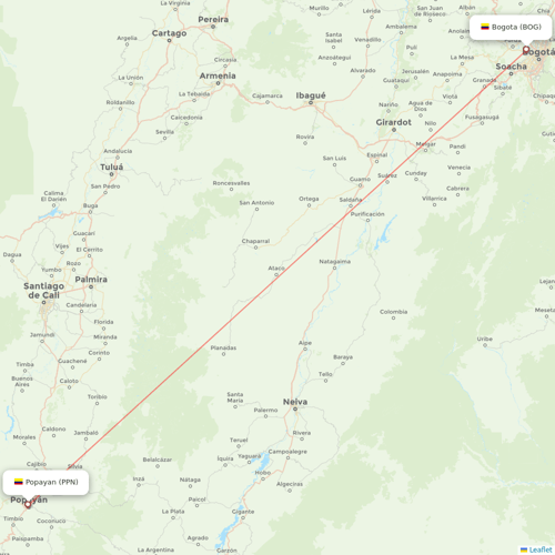 EasyFly flights between Popayan and Bogota