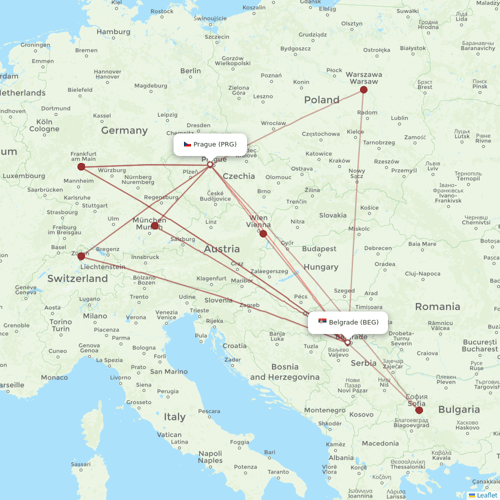 Air Serbia flights between Prague and Belgrade