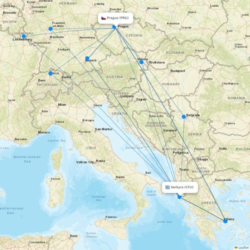 SmartWings flights between Prague and Kerkyra