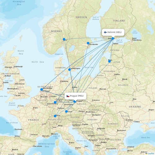 Finnair flights between Prague and Helsinki