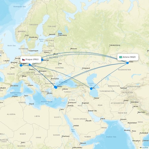 SCAT Airlines flights between Prague and Astana
