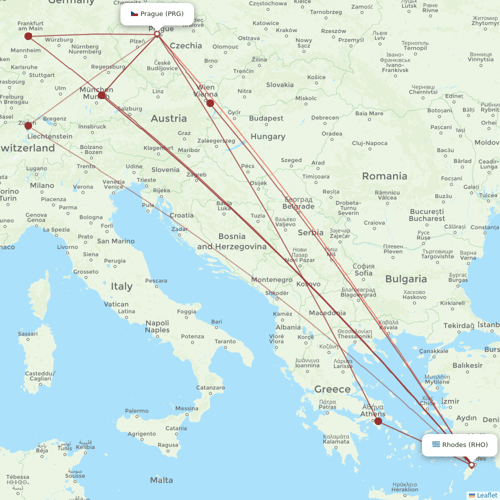 SmartWings flights between Prague and Rhodes