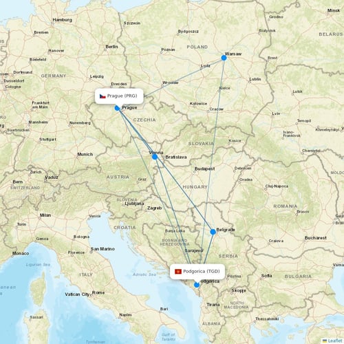 Interjet flights between Prague and Podgorica
