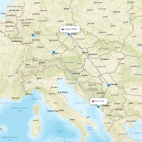 Interjet flights between Prague and Tivat