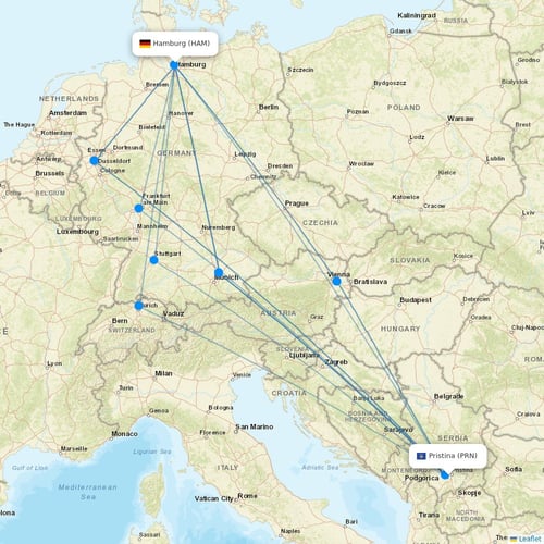 Cardiff Aviation Malta flights between Pristina and Hamburg