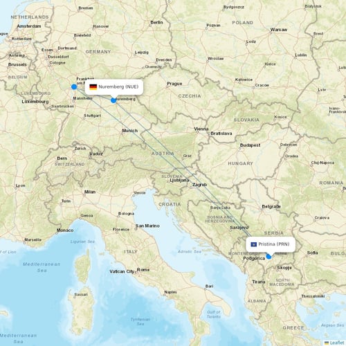 Cardiff Aviation Malta flights between Pristina and Nuremberg