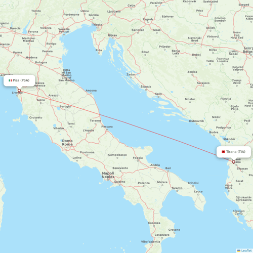 Albawings flights between Pisa and Tirana