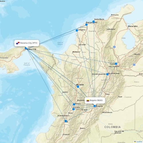 Copa Airlines flights between Panama City and Bogota