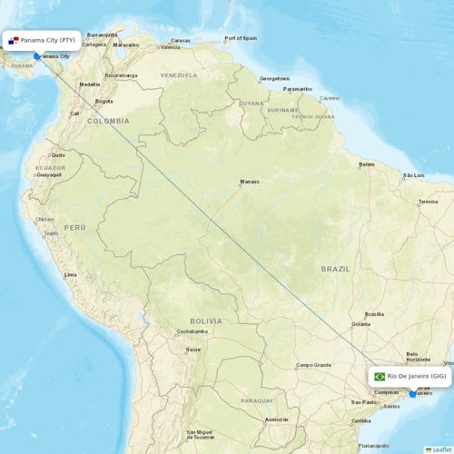 Copa Airlines flights between Panama City and Rio De Janeiro