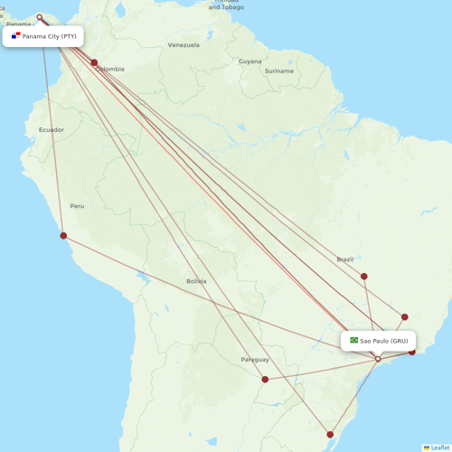 Copa Airlines flights between Panama City and Sao Paulo