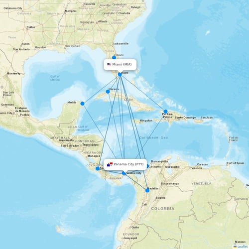 Copa Airlines flights between Panama City and Miami