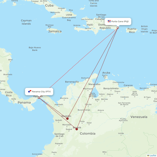 Copa Airlines flights between Panama City and Punta Cana