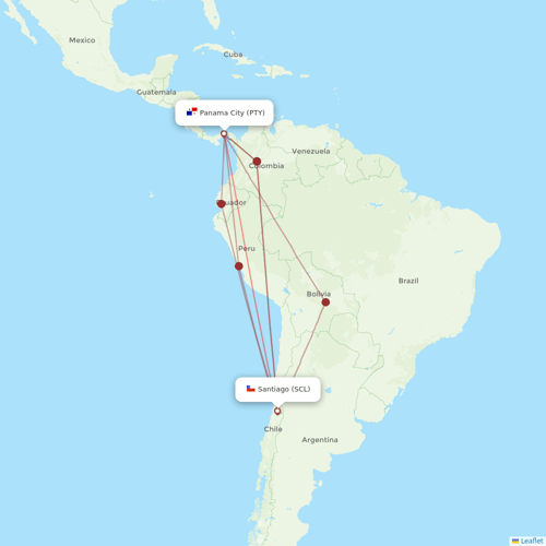 Copa Airlines flights between Panama City and Santiago