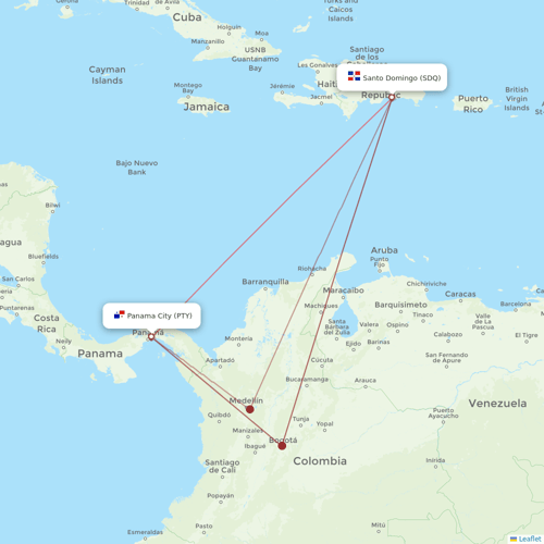 Copa Airlines flights between Panama City and Santo Domingo