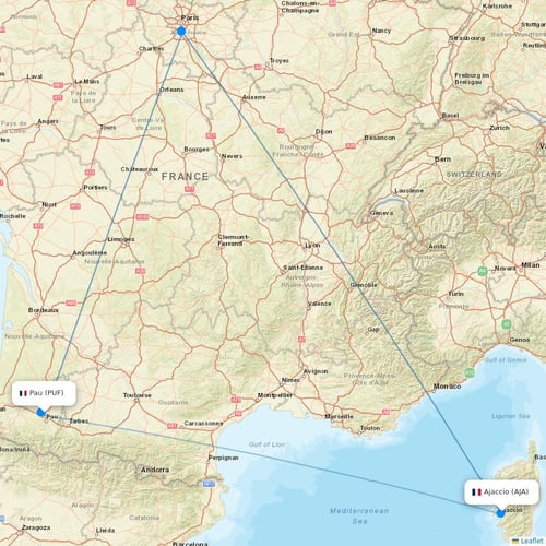 Chalair flights between Pau and Ajaccio